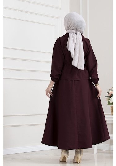 Sevitli Beli Tünelli Fermuarlı Etekli Takım-bordo-5627 Bordo