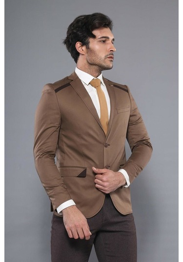 Çift Düğmeli Mono Yaka Omuz Detay Taba Ceket - Wessi Taba