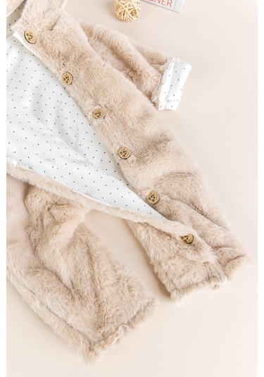 Tavşan Fiğürlü Kışlık Peluş Kız/erkek Bebek Tulum Bej