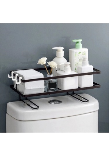 Fortunelane Banyo Dolabı Üstü Konfigüre Edilebilir Siyah Ağızlı Raf, Halka Ek Depolama Beyaz Tasarım Beyaz