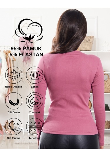 Pamuklu Kaşkorse V Yaka Body Sweatshirt, Fitilli Kumaş Likralı Bluz, Asker Yeşili Badi Gül Kurusu