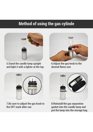 Taşınabilir Gazlı Kamp Lambası Saklama Çantalı Açık Mum Lambası Siyah Siyah