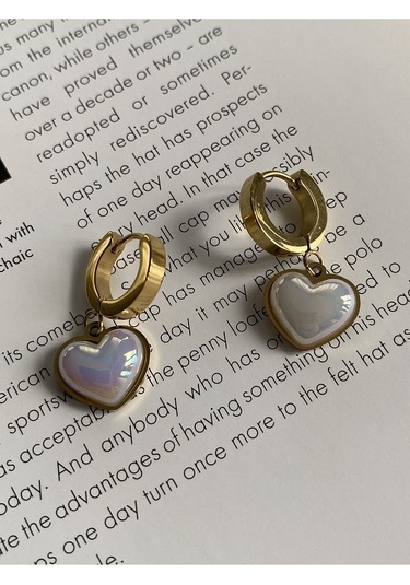 Vintage Kalp Sallantılı Çelik Kararmaz Gold Kaplama Küpe Çifti