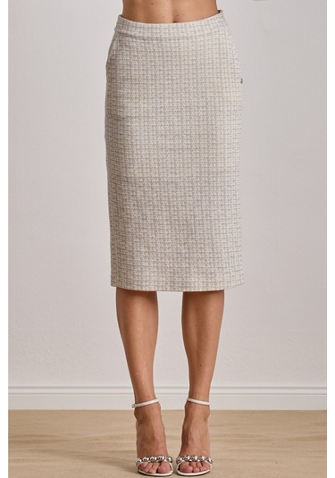 Yandan Cepli Ekru Örme Etek Ekru