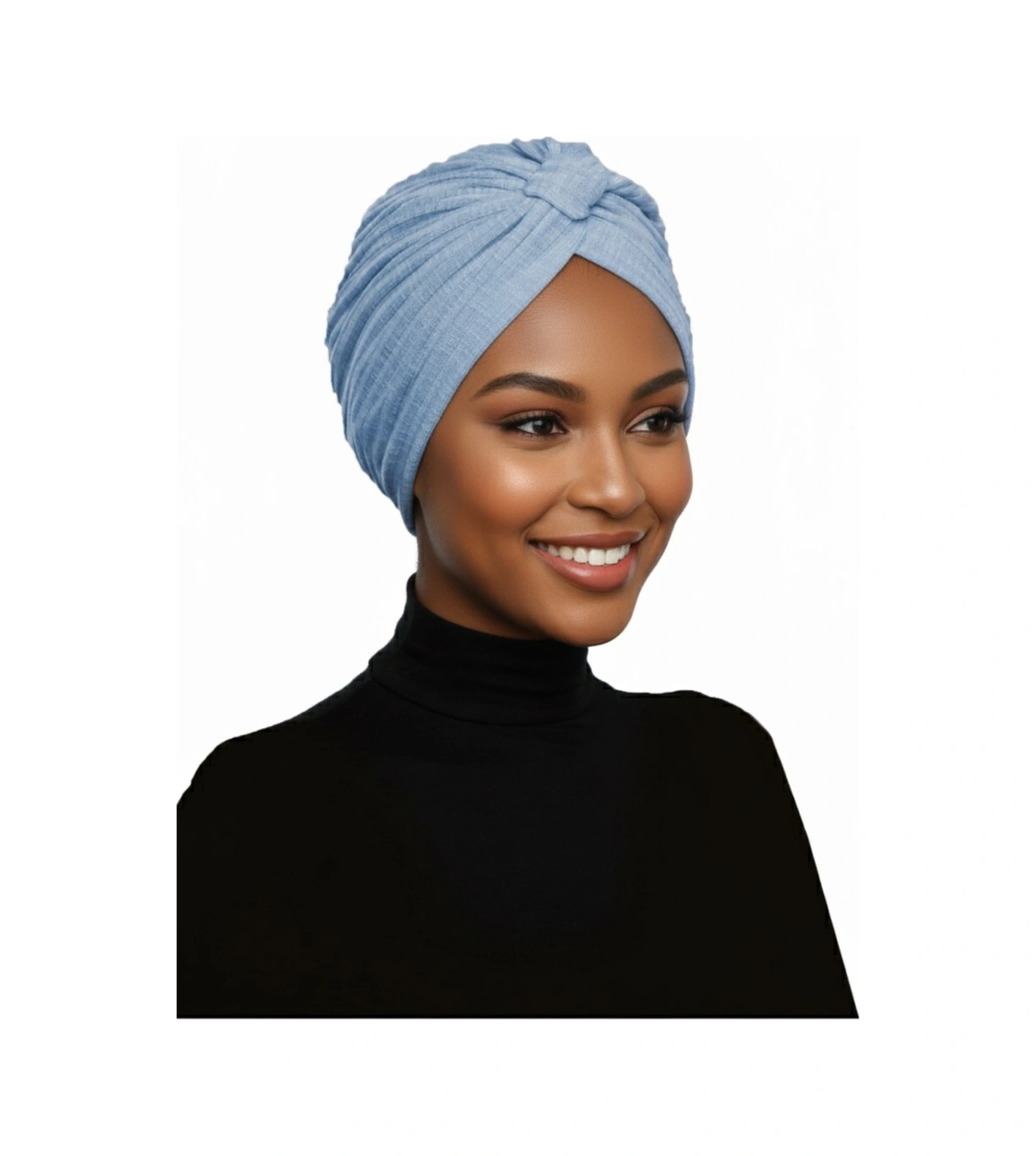 Pamuklu Bantlı Çapraz Astarlı Mavi Hazır Türban Tesettür Havuz Bonesi Mavi