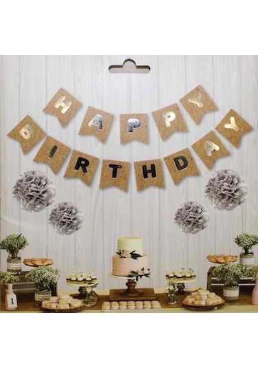 Kraft Zemin Happy Birthday Gümüş Banner