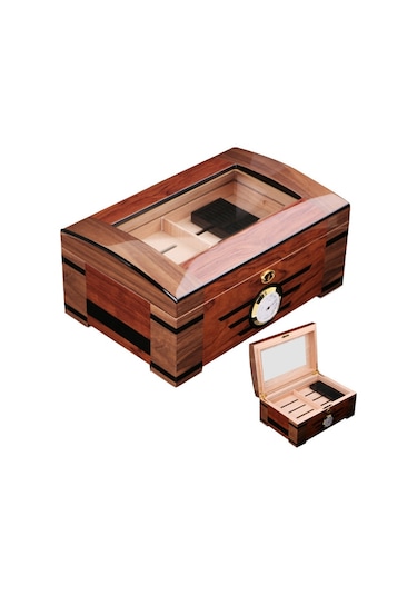 İtalyan Sediri 2 Katlı Camlı Özel Humidor Puro Kutusu ht82