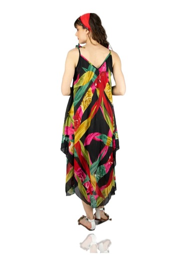 Askılı Vual Afrodit Midi Boy Elbise Siyah 6125