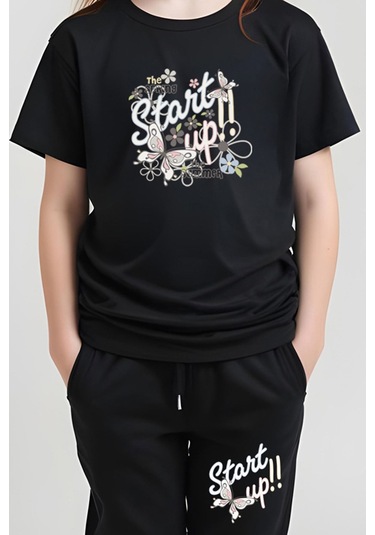 Fyk Kids Kız Çocuk Baskılı Start Up Alt-üst Pijama Takımı Siyah