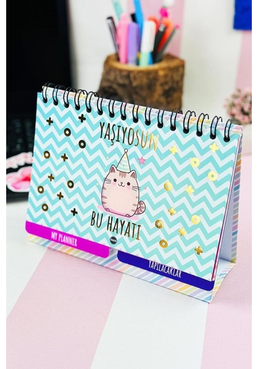 Yaşıyosun Bu Hayatı Tasarımlı Yeni Nesil Masa Üstü Planner 2 Sayfa Sticker Çok Renkli