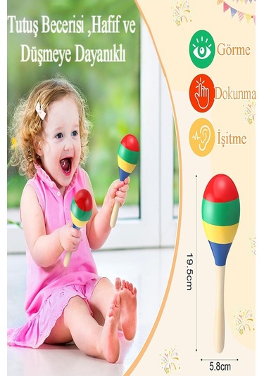 Marakas Renkli Ahşap 6 Lı Set Çıngıraklar Eğlenceli Marakas Renkli Müzik Aksesuarları Çocuk Eğitici Oyuncak