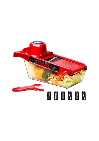 Jialan Mutfak Çok Fonksiyonlu Sebze Kesici Dilimleme Parçalayıcı Kırmızı