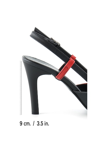Erkan Saçmacı Sacha Siyah Kırmızı Arkası Açık İnce Topuklu Ayakkabı Siyah - Kırmızı