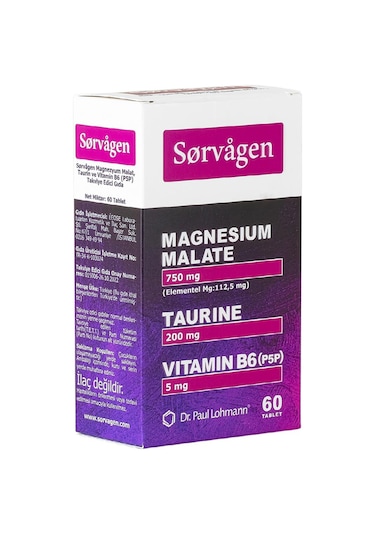 Sorvagen Magnezyum Malat, Taurin ve Vitamin B6 (P5P) 60 Tablet