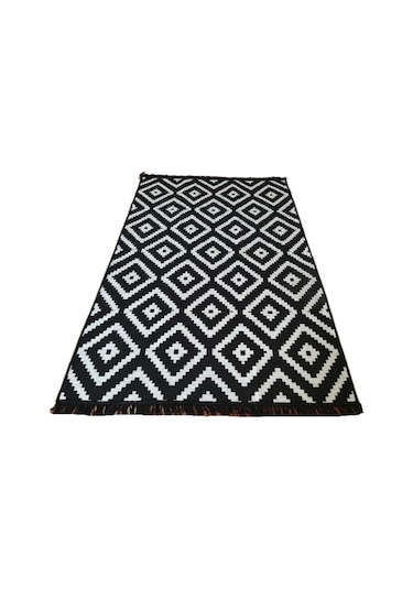 Çift Taraflı Kilim Yolluk - Siyah Beyaz Piramit Desen 80x200