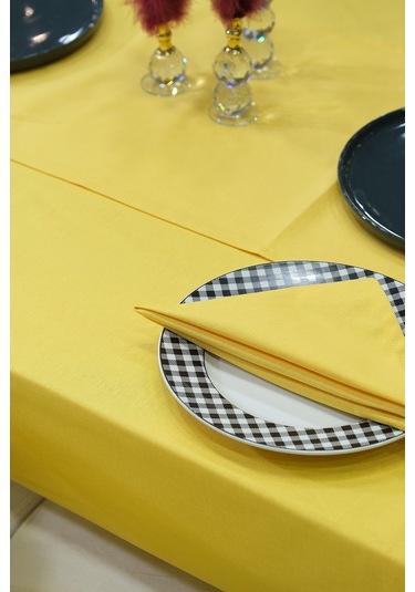 Dream 8 Parça Masa Örtüsü Seti Çeyiz Seti Salon Masa Örtüsü, Runner, 6'lı Peçete Sarı