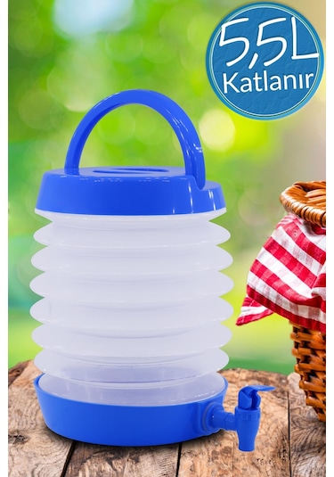 Musluklu Katlanır Su Bidonu Outdoor Akordiyon Kamp Çeşme Piknik Damacana İçecek Şişesi Kova Mavi