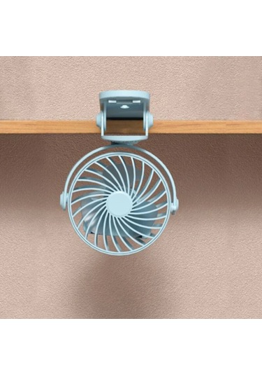 Gece Lambası Ve 720 Dönebilen Klipsli Şarjlı Vantilatör Mavi,