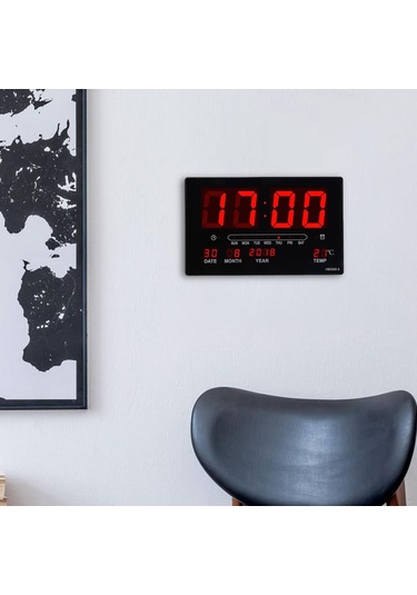 Suntek Sıcaklık Gün Tarih Göstergeli Dijital Duvar Saati Siyah