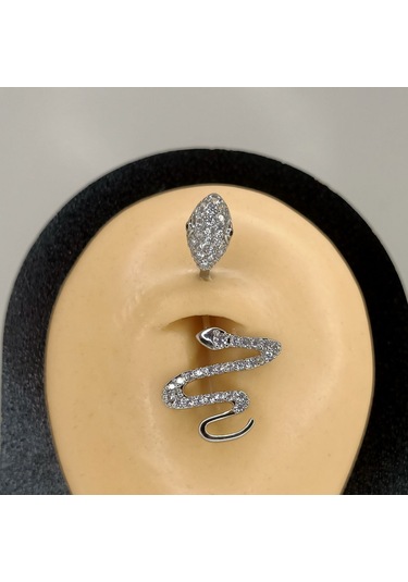 Aya Tasarım Gümüş Renk Yılan Model Göbek Piercing