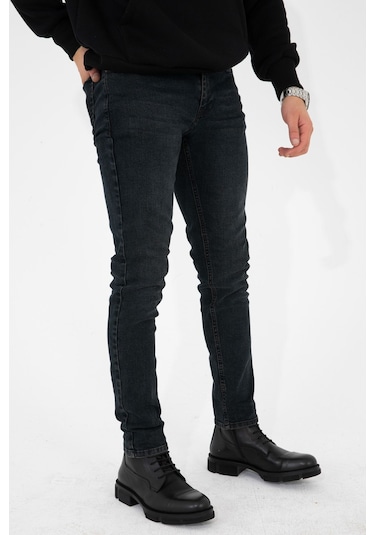 Erkek Taşlamalı Antrasit Slim Fit Likralı Esnek Jeans Kot Pantolon (492242320)