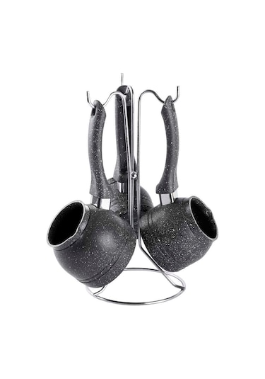 Tantitoni 4 Parça Gri Granit Kaplamalı Standlı Cezve Seti