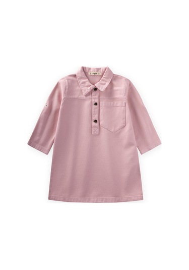 Boyalı Gabardin Elbise 2-7 Yaş Pembe Pembe