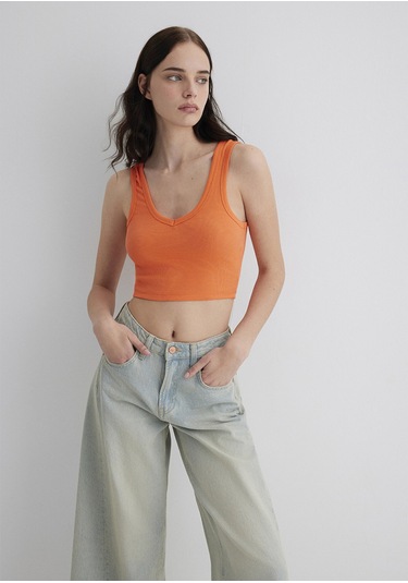 Mavi V Yaka Basic Crop Turuncu Kadın Kolsuz T-shirt M1612375-71272 Turuncu