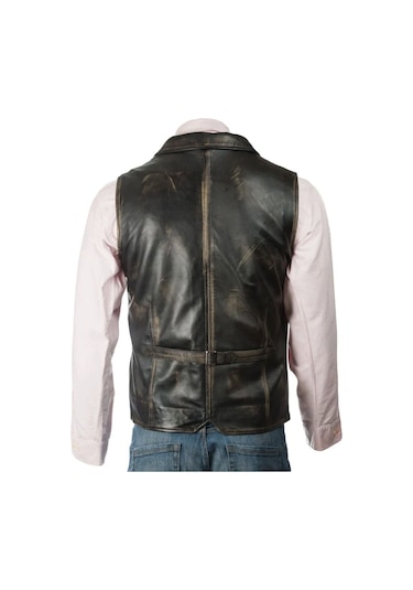 Prof Model Eskitme Yakalı Yelek Hakiki Kuzu Derisi Ayarlanabilir Arka Toka Siyah