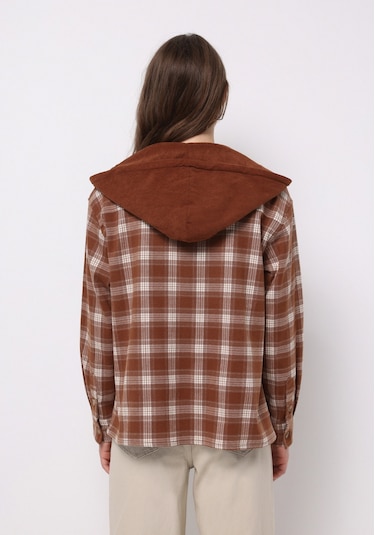 Colins Regular Fit Kapüşonlu Ekoseli Kadın Bej Uzun Kol Gömlek Cl1077251 Q1.v1 Lbr Light Brown