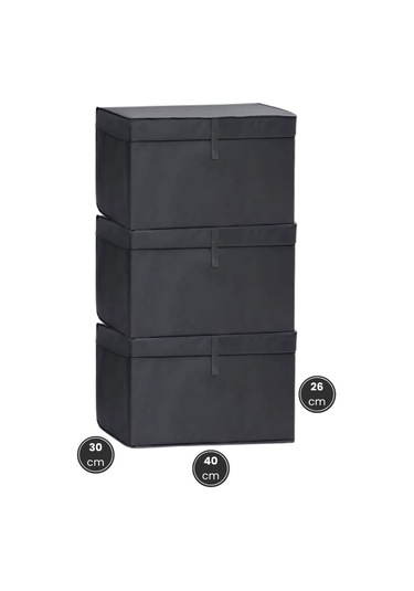 Kazak Kutu Hurç 3'lü Set, Çorap Havlu Çamaşır Kıyafet Düzenleyici Mukavva Destekli 40x30cm 3 Adet Antrasit Antrasit