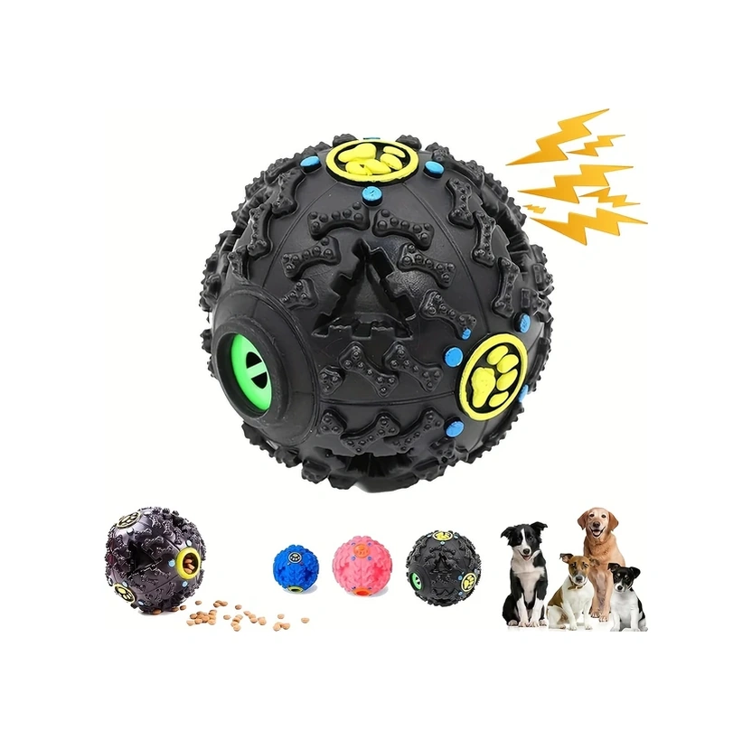 Fochsia Siyah Büyük Boy 4.7 İnç Yem Dağıtıcılı Köpek Oyuncağı - Dayanıklı Çiğneme Topu