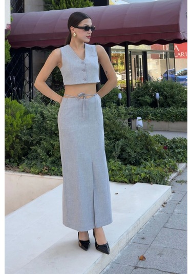 Bağlama Detaylı İkili Takım 46139-gri Gri
