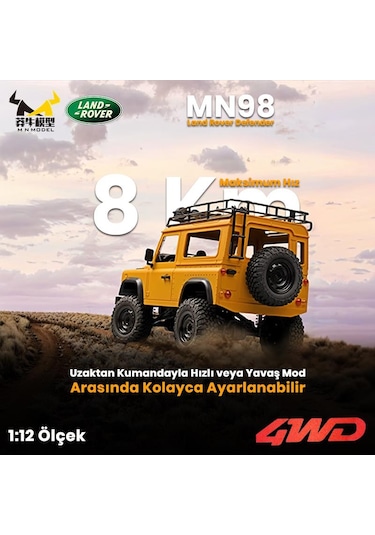 Mn Model Mn98 V2 1/12 Land Rover Defender D90 4wd Rc Model Crawler Offroad Uzaktan Kumandalı Araba Truck Rtr Lisanslı Sarı+dahili Işık Seti