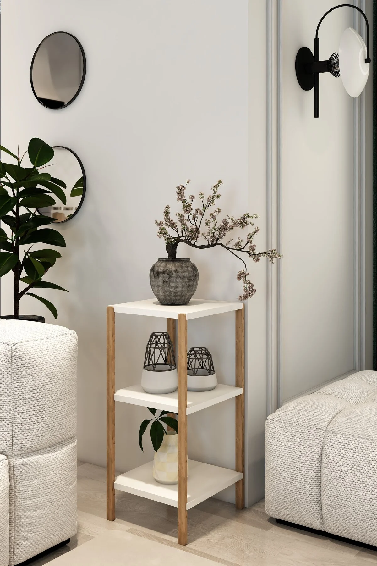 Aden 3 Raflı Banyo Rafı Atlantik Çam Beyaz