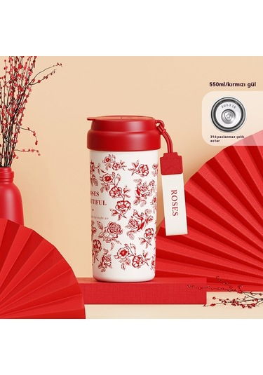 Kahve Fincanı Seramik Astar Hafif Lüks Yüksek Değerli İns Kızlar Taşınabilir 316 Paslanmaz Çelik Araba Termos Bardaklar Toptan 359 Paslanmaz Çelik Gül Kırmızı