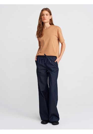 Dilvin 30312 Dekoratif Dikişli Bisiklet Yaka Tshirt-karamel Karamel