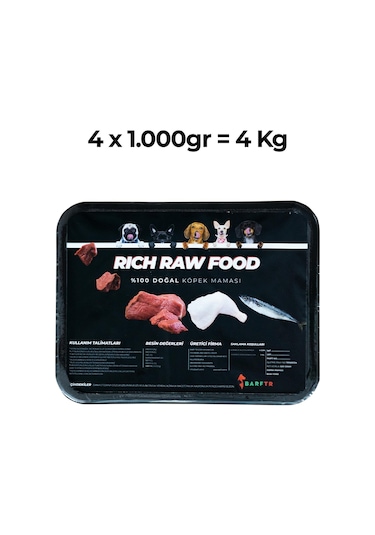 Barftr Rıch Raw Food 4 KG Yetişkin Köpek Maması 4 x 1 KG