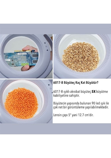 6017 Ayarlanabilir işık Seviyeli Masaüstü Büyüteç (5x)