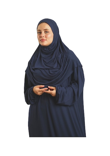 2 Parça Namaz Elbisesi Viskon Düz 2504 02 Lacivert