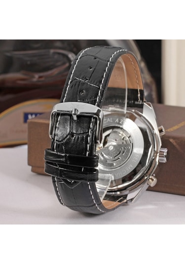 Erkek Otomatik Mekanik Saat Deri Kayış Moda Kol Saati Takvim Tarih Göstergesi Beyaz Diğer