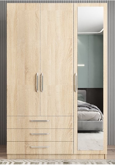 Parma 3 Kapaklı Gardırop Dolap Meşe - Ücretsiz Kurulum