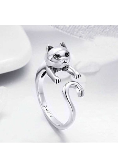 Fastbuy 925 Ayarlı Gümüş Kedisi Zırcon Aksesuarlı Çok Renkli Naive Yüzük Çok Renkli