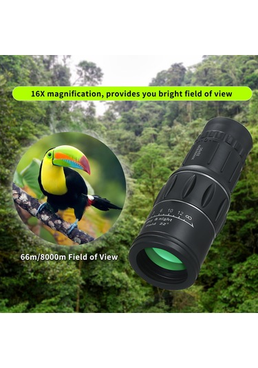 Wezone 16x52 Yeşil Filmlı Çift Odaklı Monoküler, Dağcılık Kamp Turizm İçin Hd Görüntü, Plastik+gümüş+alüminyum Seti