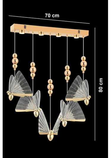 İstanbul Avize İpek Yemek Masası 5'li Gold Ledli 3 Renk Modern Led Avize Gold
