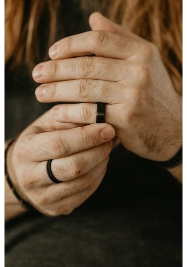 6mm Mat Düz Model Unisex Kadın Erkek Çelik Alyans Yüzük Cl29 Siyah