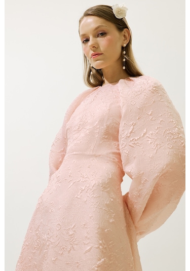 Jakar Organze Abiye Elbise Pudra Pudra