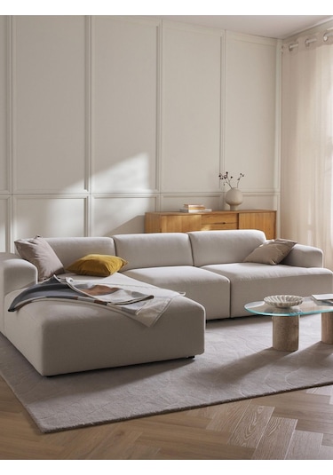 Massimo 3 Modül Sol Köşe Koltuk Takımı Kırık Beyaz Keten Kumaş Sol Kırık Beyaz