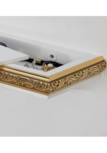 Decorotti Beyaz Altın Varak Gizli Bölmeli Duvar Rafı - Cirino A1-1