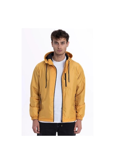 İçi Astarlı Su Ve Rüzgar Geçirmez Erkek Cepli Yağmurluk Sarı